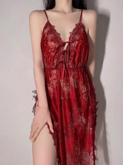 Temptation Backless Slit Embroidered Sling Nightdress Sai Feel