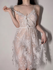 Temptation Backless Slit Embroidered Sling Nightdress Sai Feel