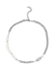Men's Tag Faux Pearl Chain Necklace