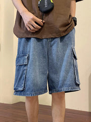 Herren-Cargo-Jeansshorts mit verwaschener Optik und lockerer Passform