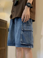 Herren-Cargo-Jeansshorts mit verwaschener Optik und lockerer Passform