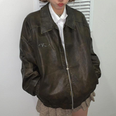 Vintage Wash Motorcycle Pu Leather Jacket