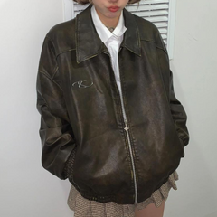 Vintage Wash Motorcycle Pu Leather Jacket