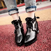 Leather Buckle High Heels Boots