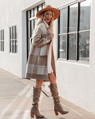 Woodrow Karierter Strick-Coatigan mit Taschen - Taupe