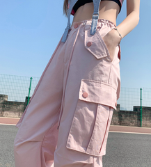 Ruched Pink Straight Leg Cargo Pants
