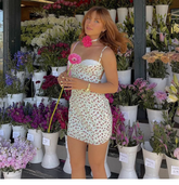 Lace Trim Buttoned Floral Mini Dress