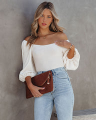 Zeno Strick-Bodysuit mit Puffärmeln - Elfenbein