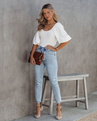 Zeno Strick-Bodysuit mit Puffärmeln - Elfenbein