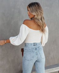 Zeno Strick-Bodysuit mit Puffärmeln - Elfenbein