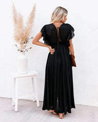Anika Pocketed Button Down Ruffle Maxi Dress - Black FLAW-001