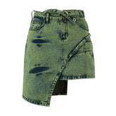 Asymmetrischer Mini-Jeansrock mit hoher Taille und Gürtel in Acid-Wash-Optik