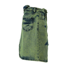 Asymmetrischer Mini-Jeansrock mit hoher Taille und Gürtel in Acid-Wash-Optik