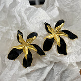 Double Flower Color Block Earrings