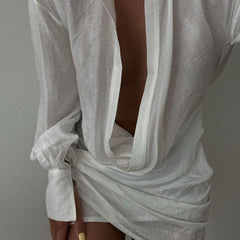 Polina Leinen-Rüschenhemd-Minikleid