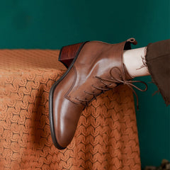 High Heel Stiefel Seitlicher Reißverschluss Rindsleder Stiefeletten Weiche Walking Kurze Stiefel Braun/Schwarz