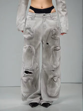 Perforated Straight Tube Loose Vintage Pants