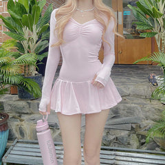 Ästhetisches Minikleid mit gerafften Rüschen und Kordelzug