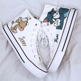 Cartoon Cute Cat Mouse Print Canvas Shoes