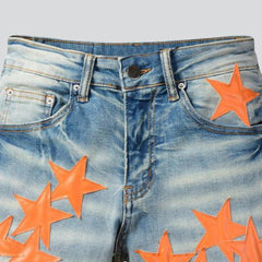 Orange stars embroidered men jeans