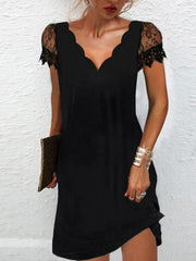 V-Neck Lace Short Sleeve Dress