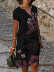 Short Sleeve V-Neck Midi Dress