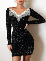 Slim Fit Bronzing Word Shoulder Bag Hip Black Dress