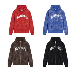 Übergroßer Kapuzenpullover mit Reißverschluss und Sternenmuster