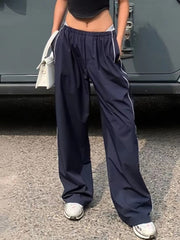 Marineblaue Retro Sport Baggy Pants mit Streifen