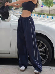 Marineblaue Retro Sport Baggy Pants mit Streifen