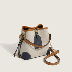 Cute Textured Buckled Suspender Strap Bucket Bag - Multicolor