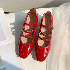 Handmade Mary Jane Shoes 40mm Triple-strap Pumps Block Heel