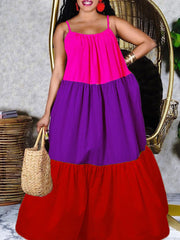 Maxikleid mit Spaghettiträgern und Farbblockdesign