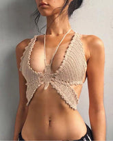 Alix Neckholder-Top mit Schmetterlingsmuster und Häkelmuster