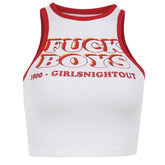 Contrast "FXXK BOYS" pattern ribbed sleeveless crop top