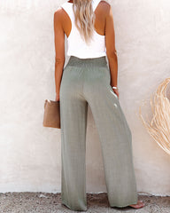 PREORDER - Kaylen Linen Blend High Rise Smocked Pants - Olive Ins Street