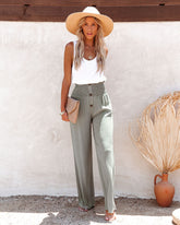 PREORDER - Kaylen Linen Blend High Rise Smocked Pants - Olive Ins Street