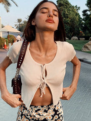 Short Sleeve Blouse Street Crop Cardigan