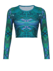Long Sleeve Printed Crop Top