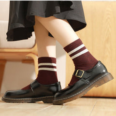 Vintage Buckle Leather Mary Janes Shoes - Flats