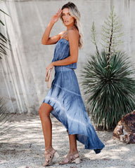 Ocean Breeze Strapless Tie Dye High Low Maxi Dress Ins Street