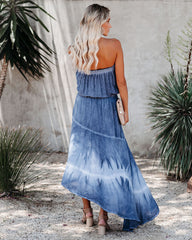 Ocean Breeze Strapless Tie Dye High Low Maxi Dress Ins Street