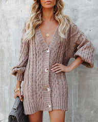 Pinecone Relaxed Cable Knit Cardigan - Mocha - FINAL SALE