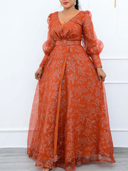 V Neck Long Sleeve Party Dress