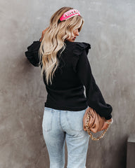 Reyna Ruffle Trim Ribbed Sweater - Black Ins Street