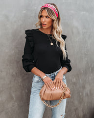 Reyna Ruffle Trim Ribbed Sweater - Black Ins Street