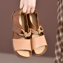 Designer Summer Shoes Genuine Gladiator Sandals Soft Knit Retro Chunky Velcro Shoes CoffeeNew/Brown