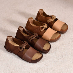 Designer Summer Shoes Genuine Gladiator Sandals Soft Knit Retro Chunky Velcro Shoes CoffeeNew/Brown