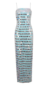 Sequin-Embellished Sleeveless Midi Dress in Blue