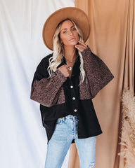 Spice It Up Contrast Leopard Denim Jacket - Black - FINAL SALE